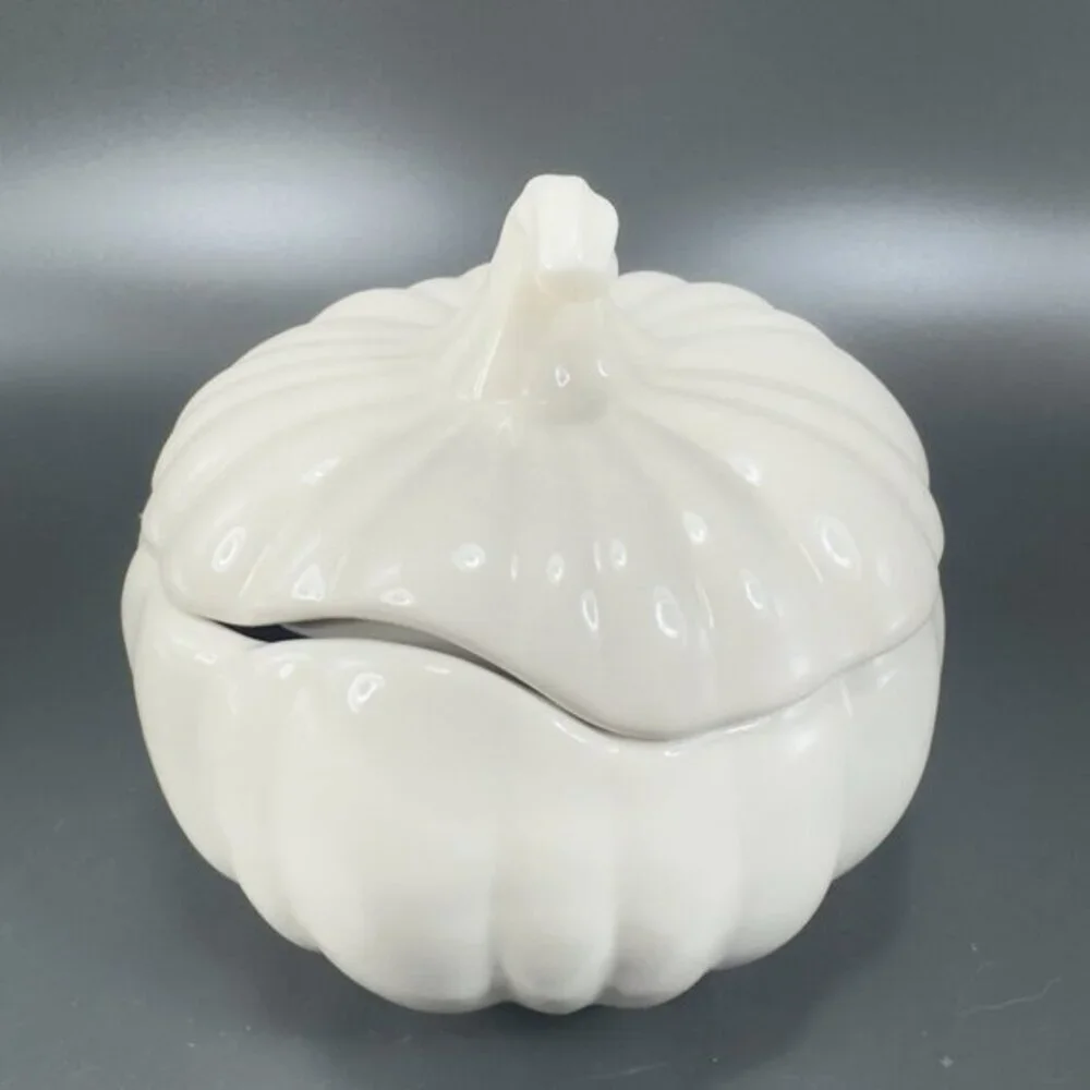 Home Interiors Stoneware Ceramic Pumpkin Shape Canister Cookie‎ Jar Container
